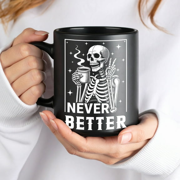 Lotusprinthandmade Funny Skeleton Skull Black Ceramic Mug (11oz) (Made In US), Halloween Coffee Cup