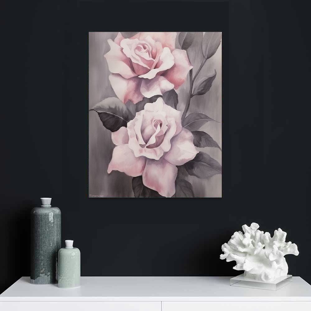 Nawypu Pink Grey Wall Art Rose Flower Floral Pictures Flowers