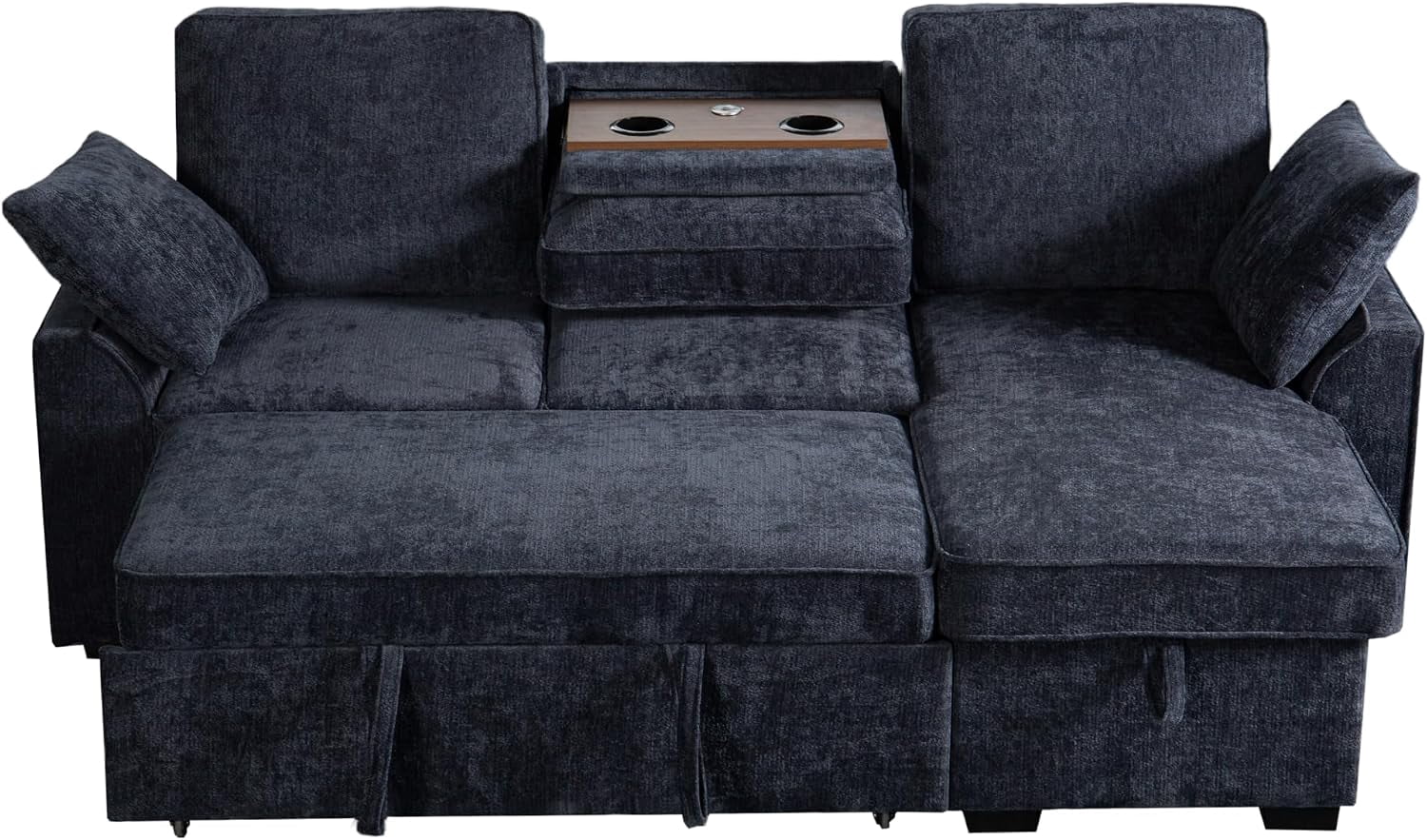 Howcool Sectional Sleeper Sofa,L Shaped Chenille Convertible Sofa Bed 85.5" 3 Seater with Flip-Down Center Console,Pull Out Couch for Living Room Apartment Office,Dark Blue