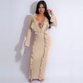 thumbnail image 4 of Vestido largo ajustado con escote en V profundo y volantes para mujer, sexy, elástico, ajustado, para fiesta de noche, graduación y discoteca, 4 of 4