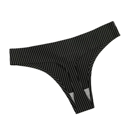 

harmtty Women Panties Seamless Anti-pilling Stripe Contrast Colors Comfortable Soft Low Waist High Elasticity Anti-septic Women G-string for Daily Wear Black