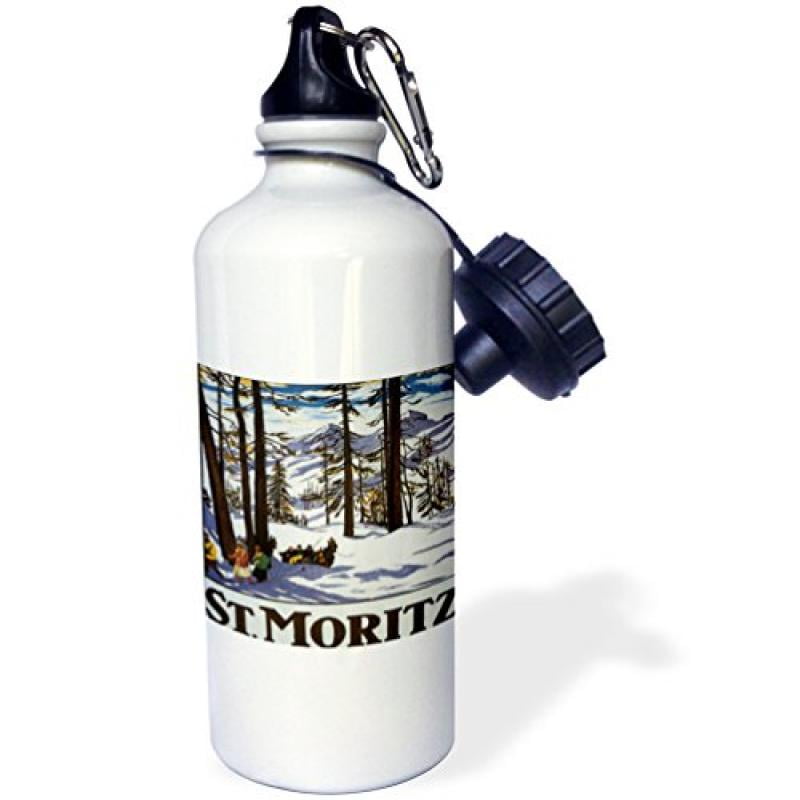 3dRose St. Moritz Winter Scene with People Skiing and Horse Drawn Sleigh, Sports Water Bottle, 21oz by Supplier Generic