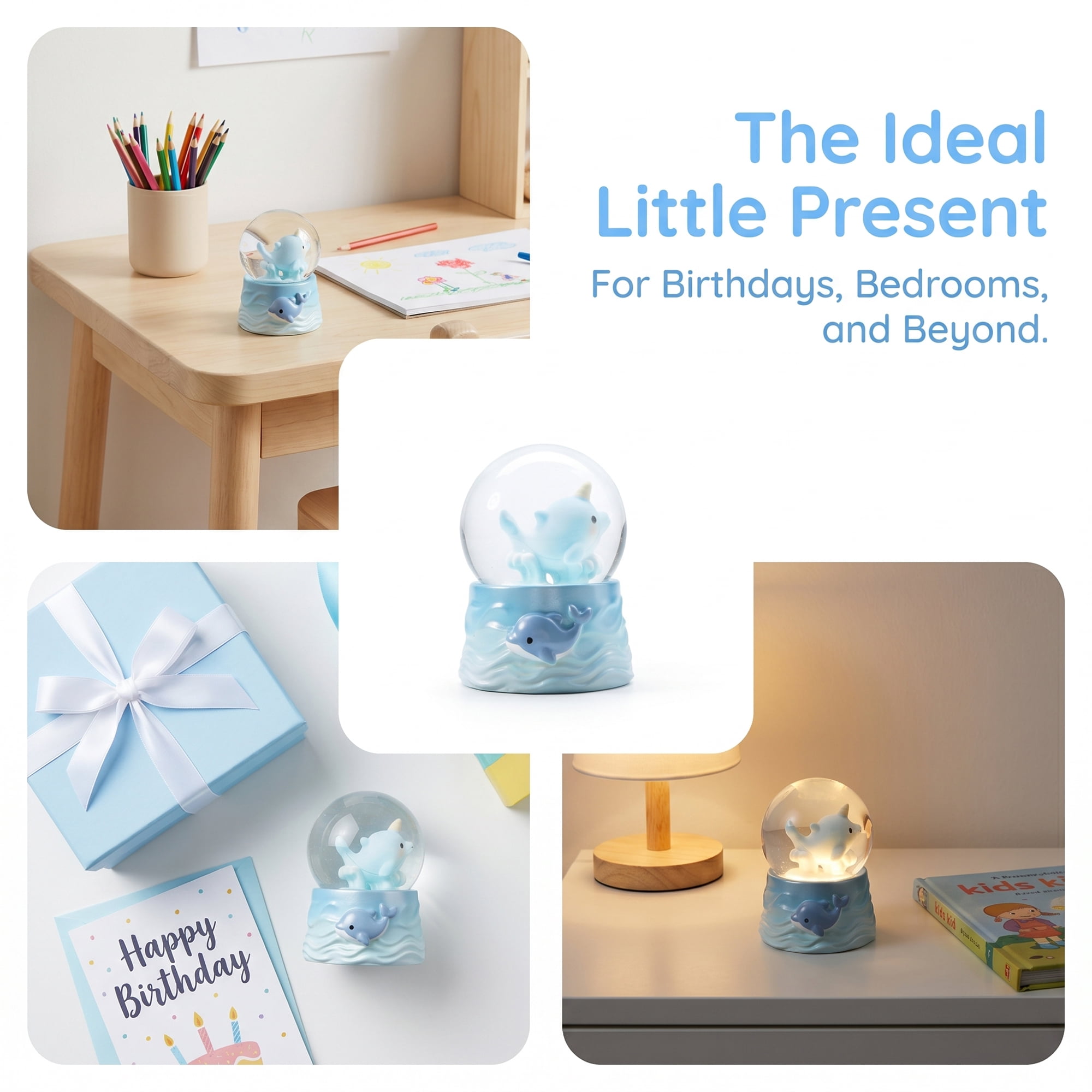 Unique Bargains Cartoon Light Up Crystal Ball Mini Resin Figurine Snow Globe Blue Style B