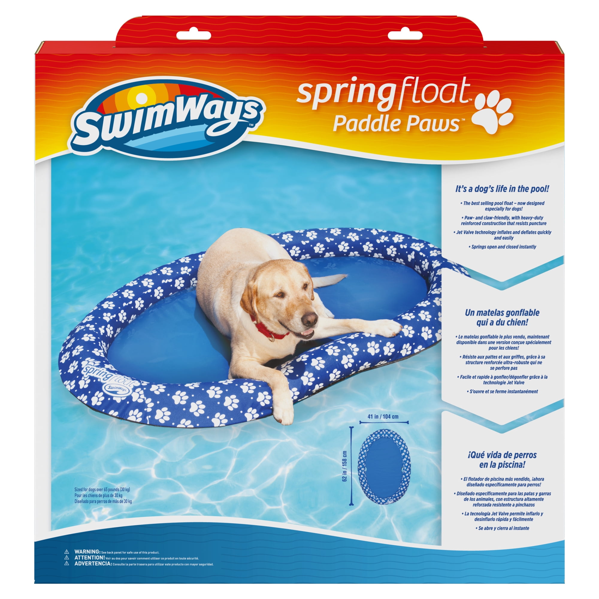 SwimWays Paddle Paws Spring Float Dog Raft, Large (65 lbs. and Up), Blue