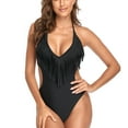 thumbnail image 4 of Plus size Swimsuits Women's One-Piece Padded Plus Size Overlay Print Bikini Swimsuit Black L(L), 4 of 9