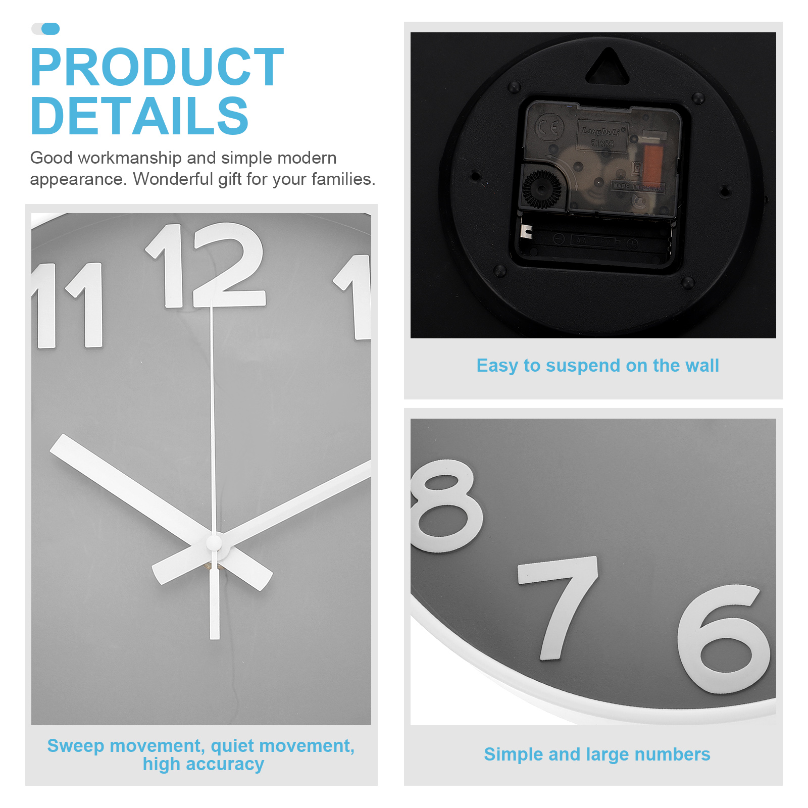 Ticking Wall Clock Stylish Clock 30x30x4.5cm White