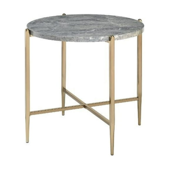 Ergode End Table Faux Marble & Champagne Finish