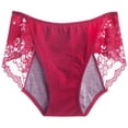 thumbnail image 2 of Lace Trim Mid-Rise Period Underwear for Women, Breathable Menstrual Panties with Leak-Proof Layer, Soft Cotton Hygiene Briefs for Comfortable Cycle Days Wine S, 2 of 3