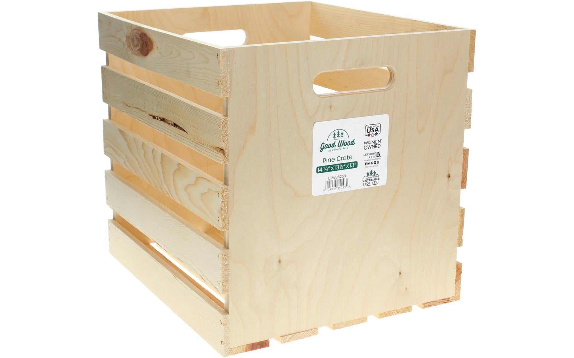 Leisure Arts Good Wood Wooden Crate 14.75" x 13.5" x 13" Unfinished