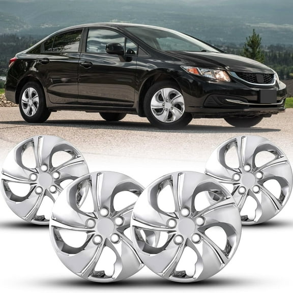 15" Hubcaps for 2013-2015 Honda Civic Sedan,2013 Honda Civic Coupe,Wheel Rim Covers,Heavy Duty ABS+PC Material (Set of 4,Chrome)