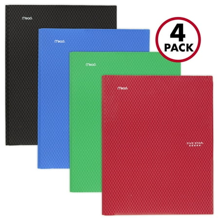 Five Star Stay-Put Plastic Pocket and Prong Folder 4 Pack Black Fire Red Forest