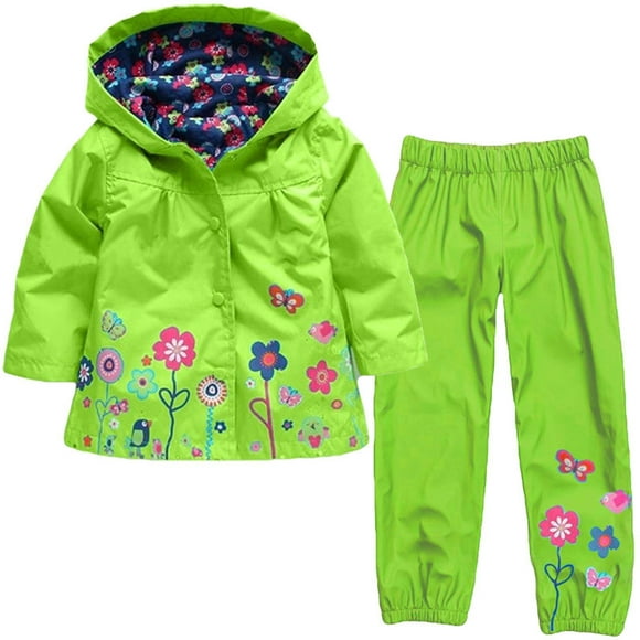 Dvkptbk Jacket Hoodies Toddler Baby Girls Long Sleeve Floral Coat Rainproof Hooded Jacket Trousers Suit on Clearance