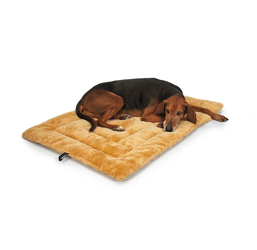 Golden Tan Sand Dog Crate Mat Bed Comfortable Durable Soft Double Sided Plush (Large - 32" x 20")