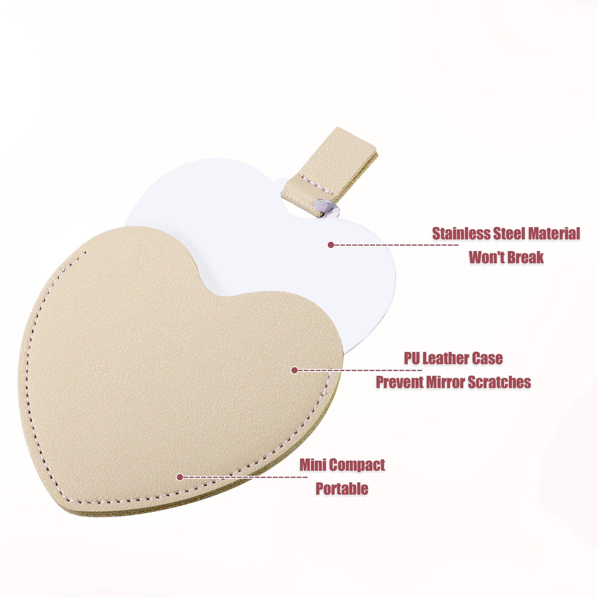 Unique Bargains Heart Shaped Compact Mirror PU Leather Case for Women Khaki