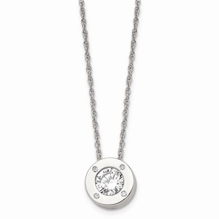 Stainless Steel Polished CZ April Birthstone Necklace; 20 inch; Lobster (Fancy) Clasp; for Adults and Teens; for Women and Men