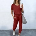 thumbnail image 2 of DHFJKG 2 Piece Sets For Women Summer Sweatsuits Short Sleeve Crewneck T Shirts Joggers Ankle-Tied Sweatpants With Pockets Tracksuits Sets Stylish Outfit, 2 of 4