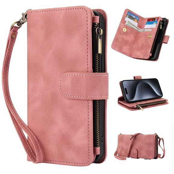 for Google Pixel 9 Pro XL Wallet Case for Women Girls, RFID Blocking Credit Card Slots PU Leather Purse Case with Crossbody Strap Wristlet Magnetic Folio Stand Cover