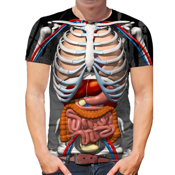 3D Human Anatomy Printed Short Sleeve T-Shirt - Harajuku Hip Hop Rock Style Summer Men's and Women's Same Fashion T-Shirt Polyester Fiber Material, Comfortable and Breathable, Suitable for Both Men a