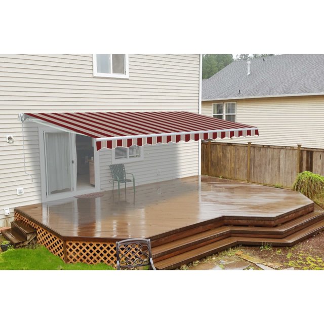 ALEKO Auvent de Patio Motorisé Rétractable 12 X 10 Pi, Couleur Rouge Multi-Rayures