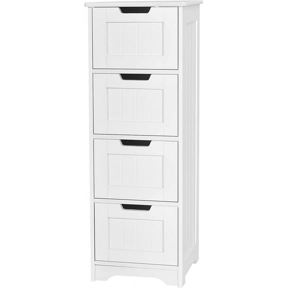 Bathroom Floor Cabinet with 4 Drawers, 12 x 12 x 32 Inch, Freestanding Storage for Bath Living Room, Wooden Bathroom Cabinet for Home Office (White)