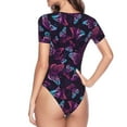 thumbnail image 4 of Easygdp Purple Butterfly Women's One-Piece Swimsuit Slim Fit Crew Neck Bodysuit Athletic Swimwear with Concealed Buckle - Large, 4 of 9