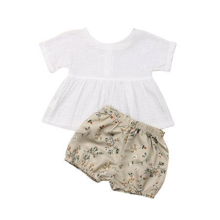 

Newborn Infant Baby Girl Short Sleeve Top+Floral Shorts Summer Outfit Clothes 0-18M