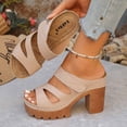 thumbnail image 6 of Eltusu Women Slide Sandals, Non Slip High Heel PU Open Toe Ladies Shoes Beige Size 8.5, 6 of 9