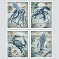 thumbnail image 5 of PixonSign Framed Wall Art Blue Octopus Lobster Crab Squid Fish Prints, Set of 4 Nautical Wood Block Animals Rustic Wall Décor, Adhesive Canvas Poster, Modern Home Artwork - 11"x14" White, 5 of 5
