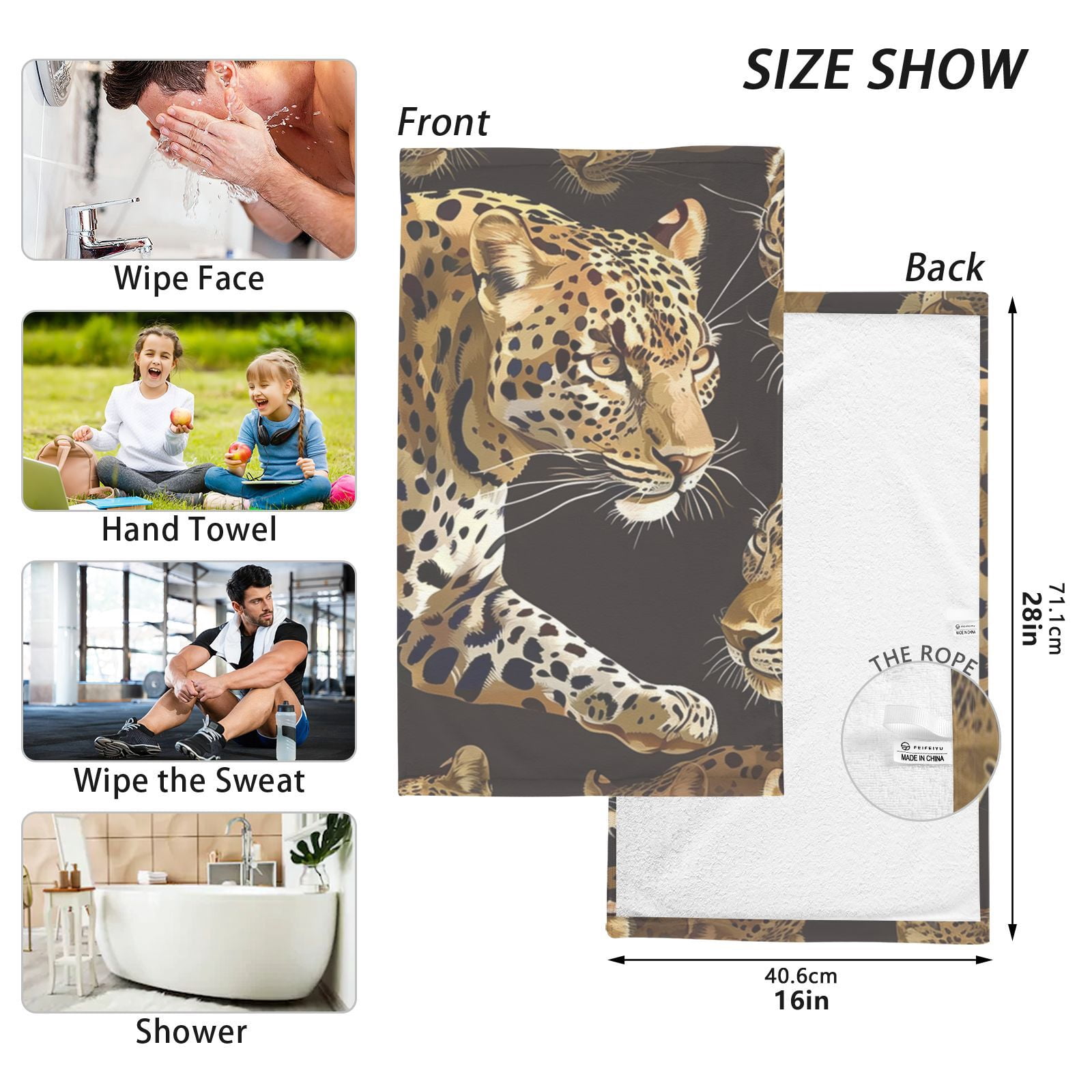 Leopards Hand Towels Cotton Bath Towels Large Face Towels Absorbent for Bathroom 2 Packs