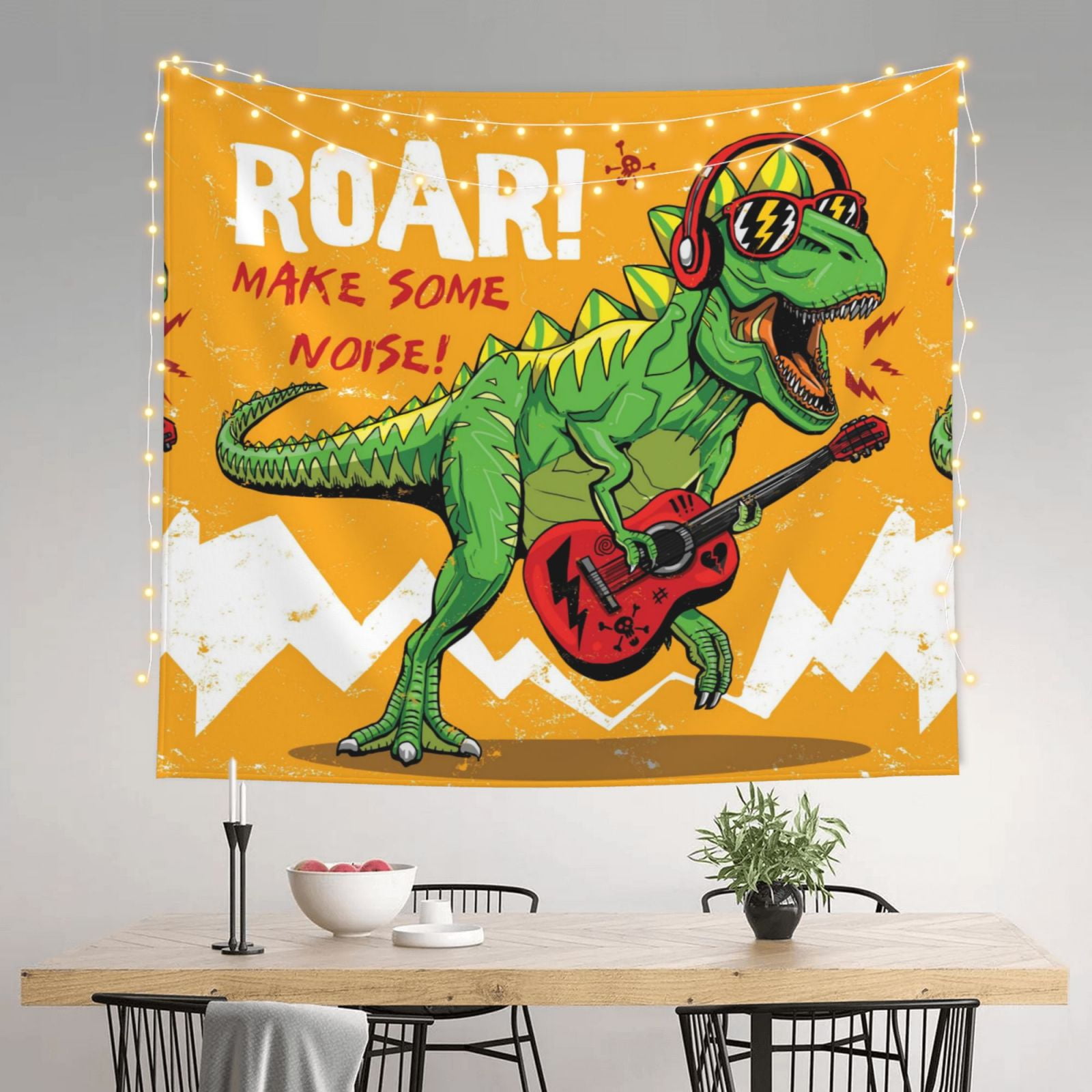 Xecao Cool Dinosaur Playing Guitar patten Tapestry 60x51 Inches Wall Hanging Poster Tapestry for Living Room Bedroom Home Decor