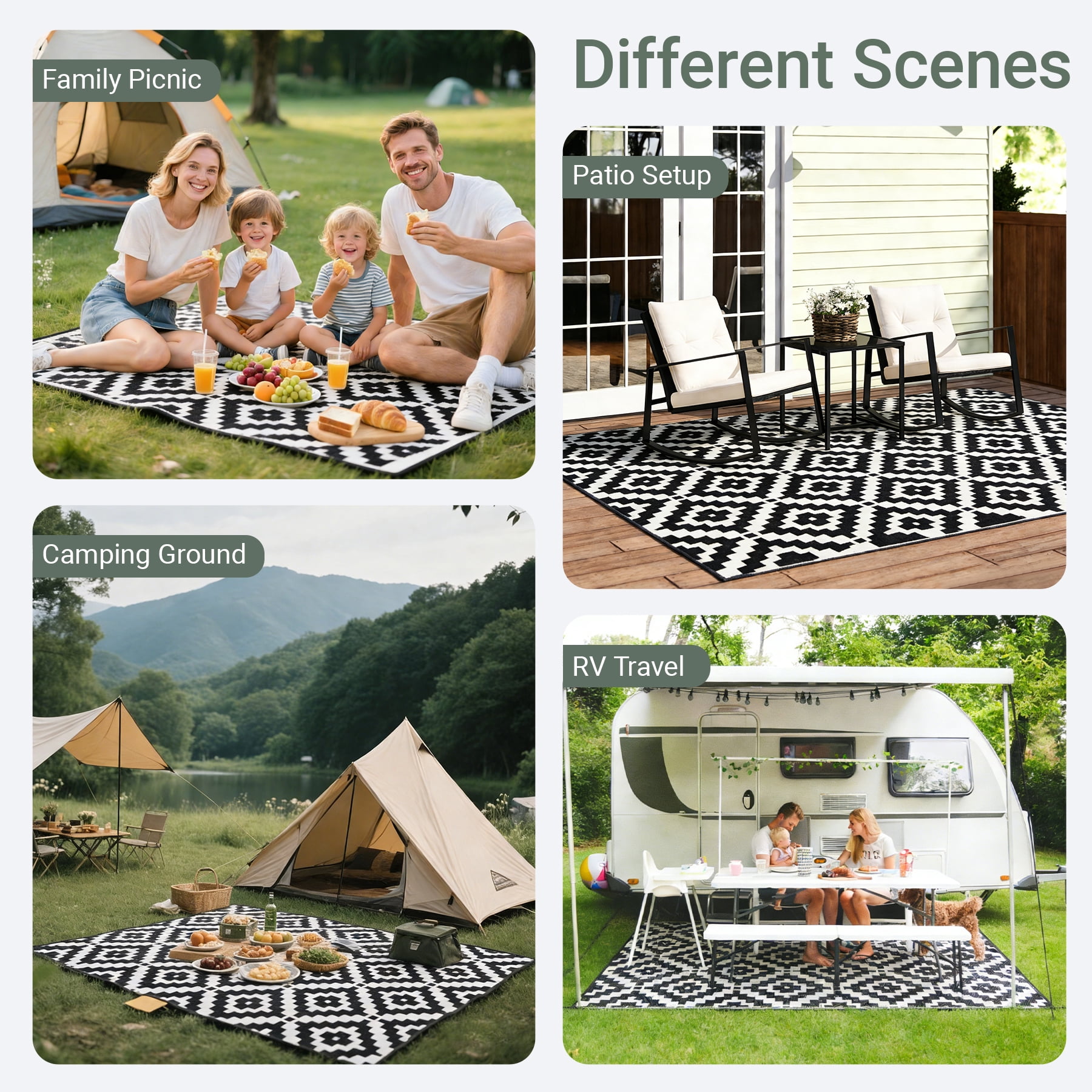 Favoyard Outdoor Rug 5x8 ft Waterproof Reversible Patio Plastic Straw Rugs Outside Large RV Camping Area Carpet Mat for Porch Balcony Pool Backyard