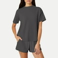 thumbnail image 2 of CheerKidz Womens Solid Color Loose 2 Piece Outfits Oversized Summer Shirts Shorts Set Casual Beach Ribbed Short Sleeve Matching Set(Z02-Black,3XL), 2 of 6