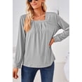 thumbnail image 3 of Solid Color Square Neck Pleated Detail Long Sleeve Blouse for Women Gray 2X-Large, 3 of 5