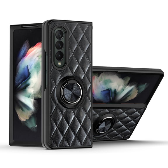 for Samsung Galaxy Z Fold 4 7.6" 2022 Case, Retro PU Leather Skin & Shockproof Soft TPU Back 360° Rotating Kickstand Magnetic Car Mount Wear-resistant Folding Cover for Z Fold 4, Black