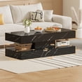 thumbnail image 4 of LED Coffee Table with Storage Shelf, High Glossy Faux Marble Storage Center Tables, Modern Stylish Double-Layer Accent Tables with Marbling Print for Living Room & Small Spaces,BLACK, 4 of 8