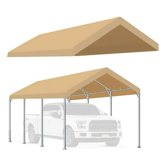 SONGMY 10'x20' Carport Canopy Replacement Top - Tent Garage Shelter Cover with Ball Bungees, Beige Replacement Tarp Only