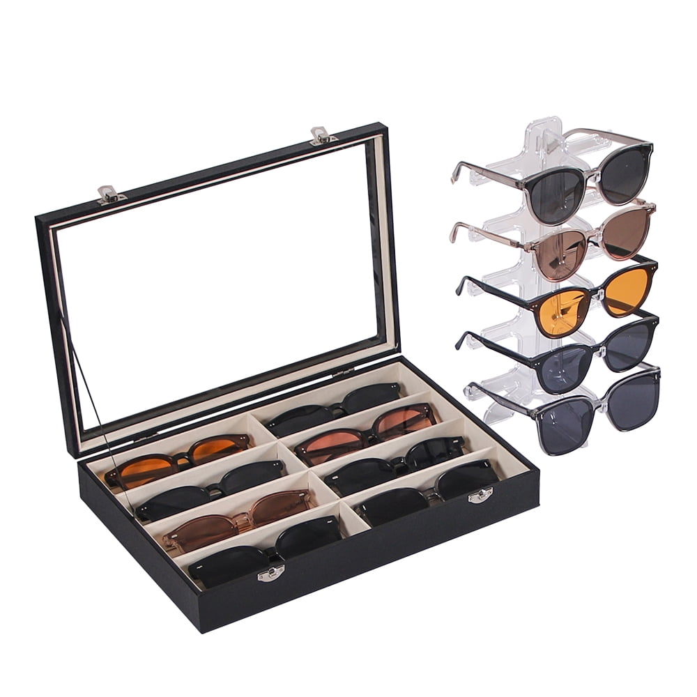 Ausalivan 8 Grid Sunglasses Eyeglass Organizer Case,Black Glasses Box