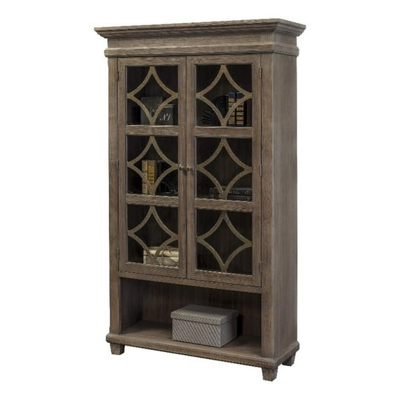 Bowery Hill Glass Display Cabinet Door Wood Bookcase Storage in Gray