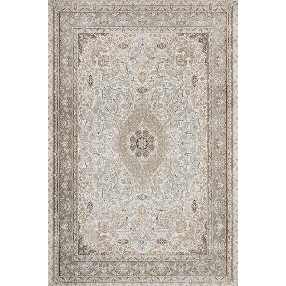 Beige Medallion Area Rugs for Living Room Washable Rugs Boho Moroccan Area Rug Soft Neutral Geometric Bohemian Carpet Distressed Indoor Rug for Bedroom Dining Room Office Foldable Nonslip Rug