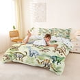 thumbnail image 2 of Metsweet Animal Dinosaur Duvet Cover King, Tropical Leaves King Bedding, Green Blue Brown,3 Pieces,1 Duvet Cover and 2 Pillowcases, 2 of 6