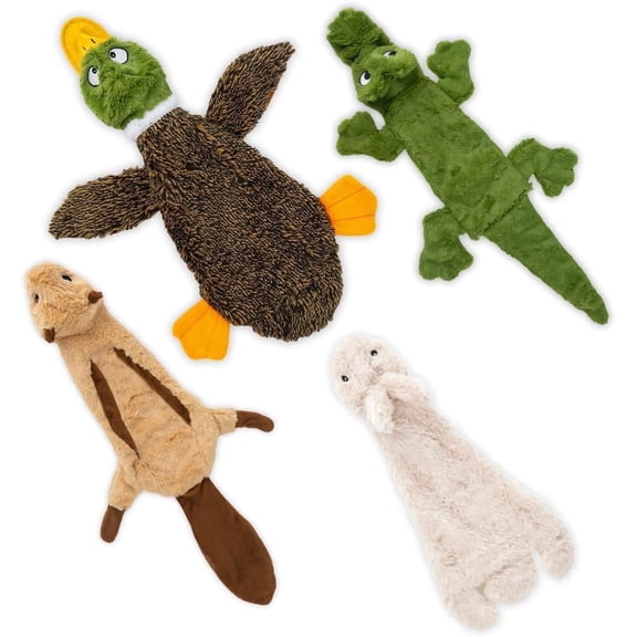 Best Pet Supplies 4-in-1 Stuffless Squeaky Dog Toys with Soft, Durable Fabric for Small, Medium, and Large Pets, No Stuffing for Indoor Play, Holds A Plastic Bottle - 4 Figures, Medium