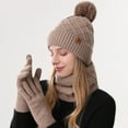 thumbnail image 2 of Rdhnmea Women Winter Beanie Hat Scarf Gloves Set, 3 Pcs Fleece Knitted Pompom Hat Thick Warm Neck Scarf and Gloves Winter Gift Accessories, 2 of 9