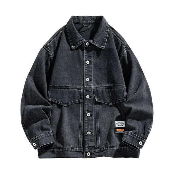 Efngkp Men's jean Jackets Denim Coats Long sleeved Casual Fit Top Classic Leather Motorcycle Outdoor Vintage Washed Jacket Zipper Basic Hoodless Faux Leather Outerwear