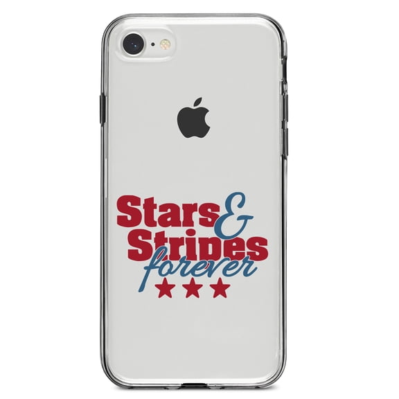 DistinctInk Clear Shockproof Hybrid Case for iPhone 7 8 SE (2020 Model) 4.7" Screen TPU Bumper Acrylic Back Tempered Glass Screen Protector - Stars & Stripes Forever