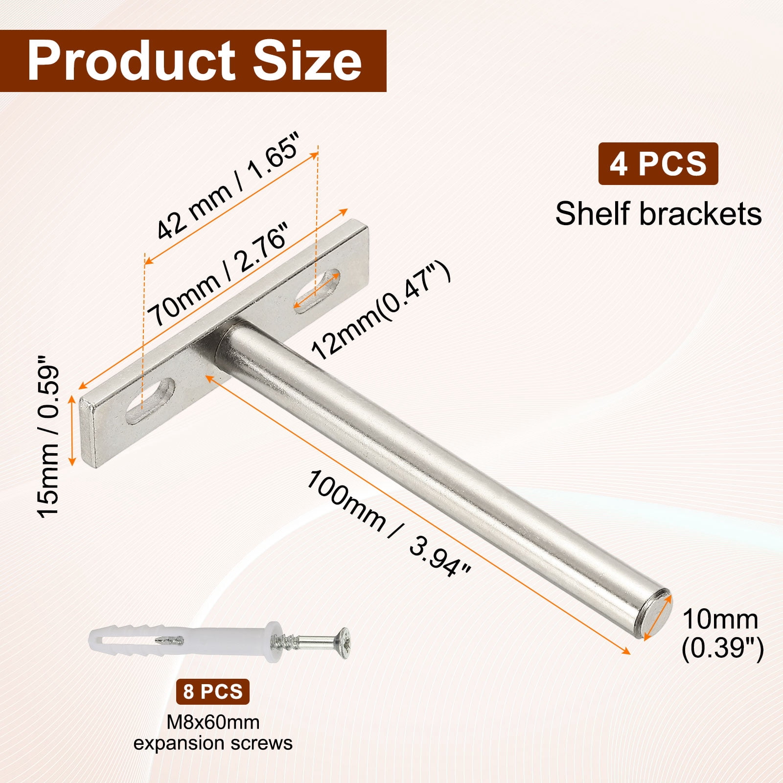 Uxcell 4 PCS Blind Shelf Supports, 4 Inch Heavy Duty Floating Shelf Bracket Silver