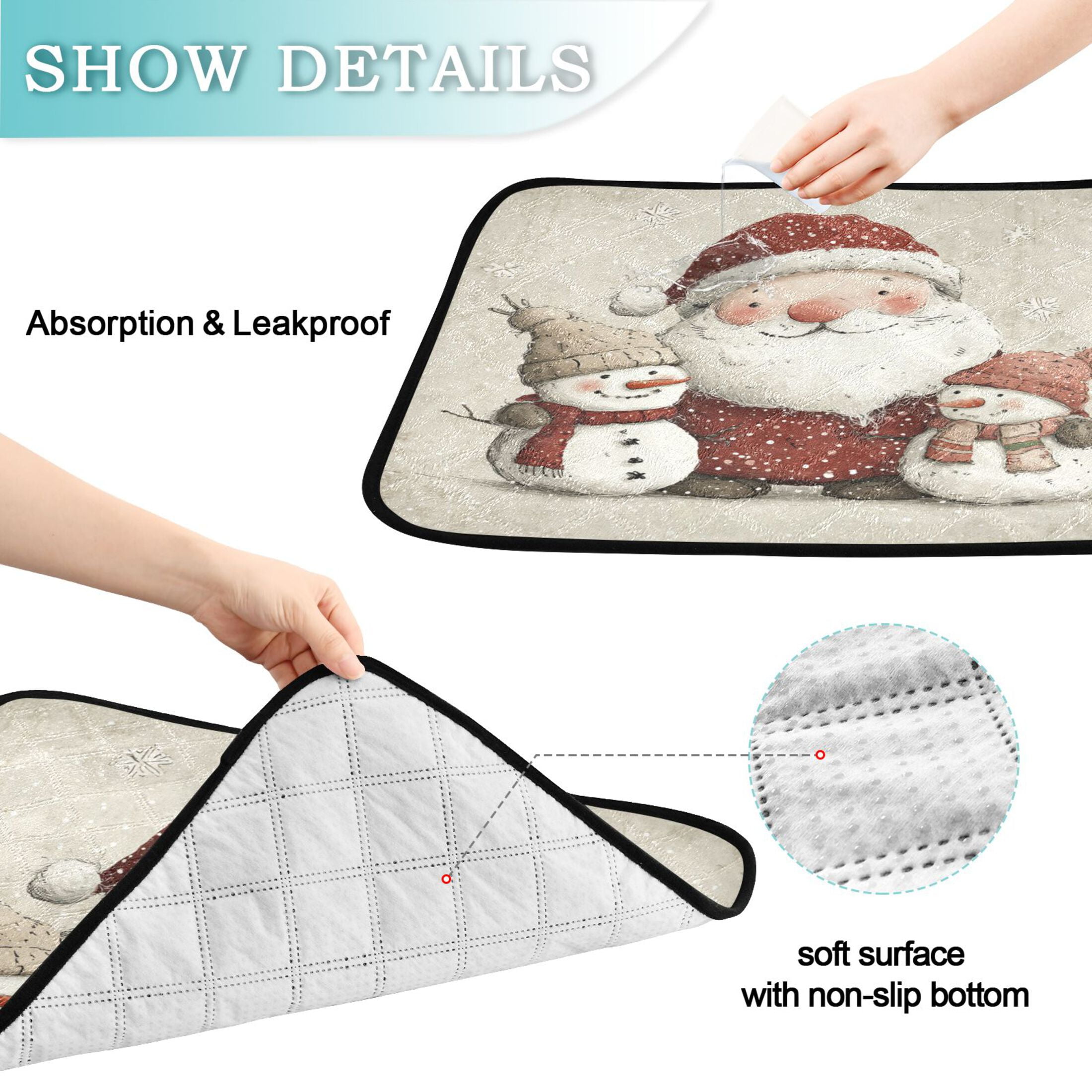 Qxltty Smiling Santa Claus Cat litter Pads Pet Set of 2 Diaper Mats Center Anti-leakage Layer Absorbent Soft and Comfortable