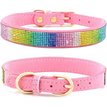 2Pcs Bling Cat Collar  Rhinestone Dog Collars Girl Diamond Puppy Collar Female Sparkly Sparkle Jewelry Cute Adjustable for XXS XS Small Medium Boy Pet Cat Princess