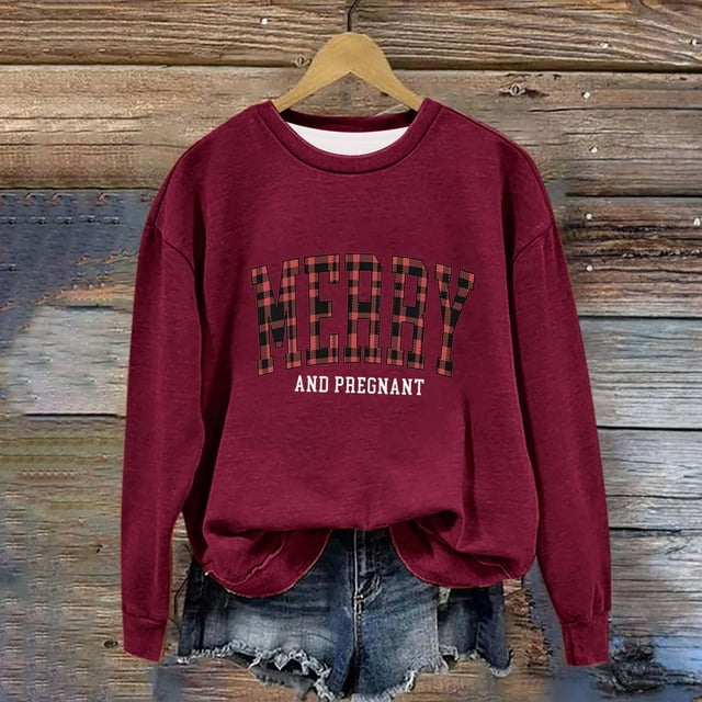 EGNMCR Chandails en Molleton à Capuche pour Femmes, Chandails en Molleton pour Femmes, Chandail à Capuchon Décontracté à Manches Longues de Noël, Pull Ample à Col Rond Imprimé pour Femmes, Blouse Sans Capuche à Manches Longues