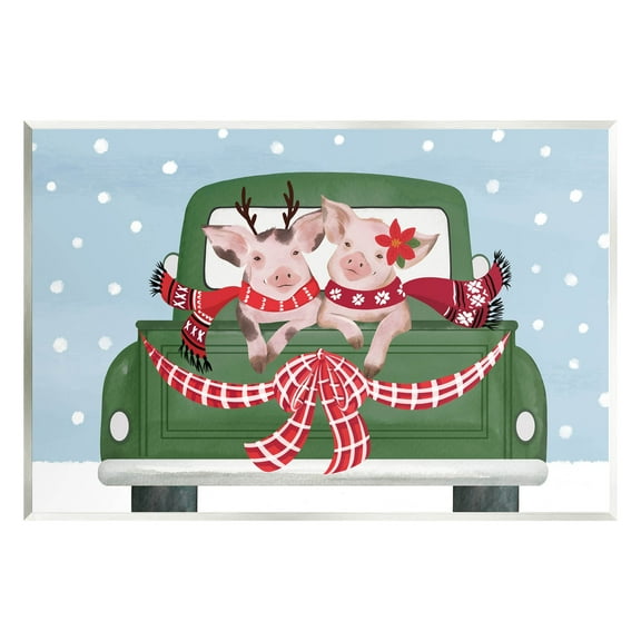 Farmhouse Pigs Green Holiday Truck Holiday Graphic Art Unframed Art Print Wall Art