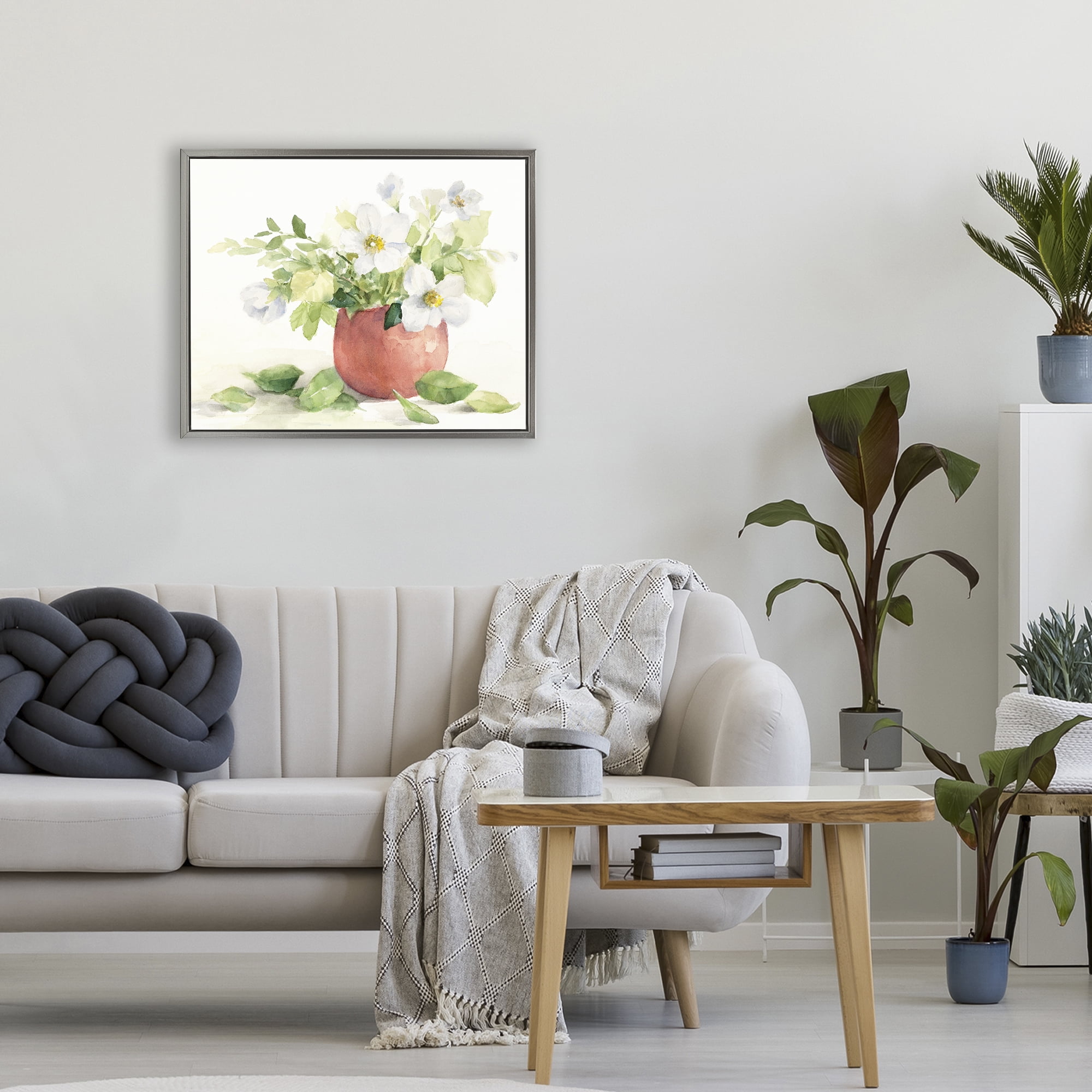 Stupell Industries White Anemones in Copper Vase Gray Framed Floater Canvas Wall Art, design by Lanie Loreth
